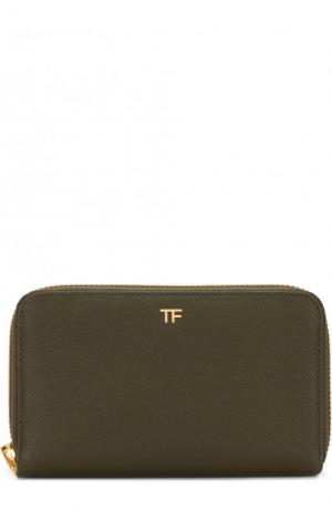 Кожаный кошелек на молнии с футляром Tom Ford. Цвет: хаки