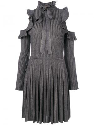 Платье в рубчик с открытыми плечами Elie Saab. Цвет: серый