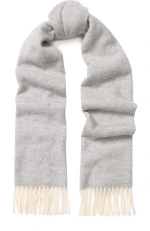 Шерстяной шарф с бахромой Polo Ralph Lauren. Цвет: светло-серый
