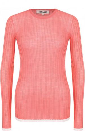 Приталенный пуловер фактурной вязки с контрастной отделкой Diane Von Furstenberg. Цвет: розовый