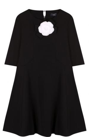 Приталенное платье джерси с контрастной отделкой и брошью Dal Lago. Цвет: черный
