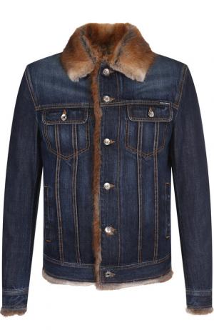 Джинсовая куртка с внутренней отделкой из меха ондатры Dolce & Gabbana. Цвет: темно-синий