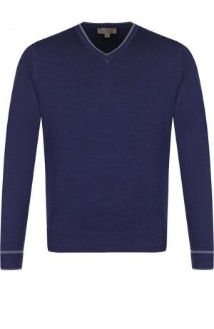 Пуловер из шерсти тонкой вязки Canali. Цвет: темно-синий