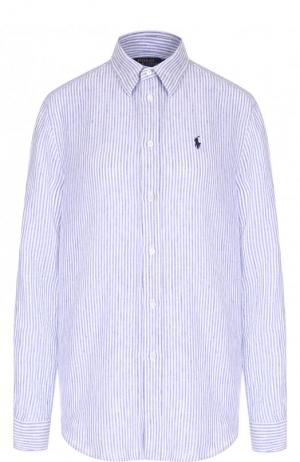 Льняная блуза прямого кроя в полоску Polo Ralph Lauren. Цвет: синий