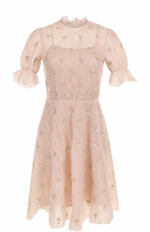 Вязаное платье-миди с цветочной вышивкой Valentino. Цвет: розовый