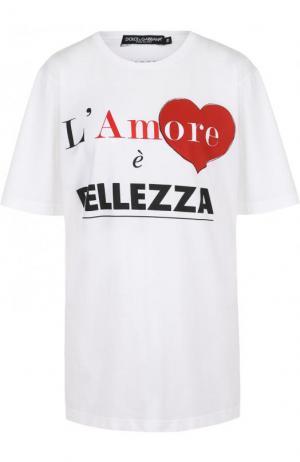 Хлопковая футболка свободного кроя с принтом Dolce & Gabbana. Цвет: белый