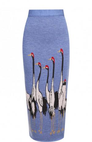Шерстяная юбка-миди с декоративной вышивкой Stella Jean. Цвет: голубой