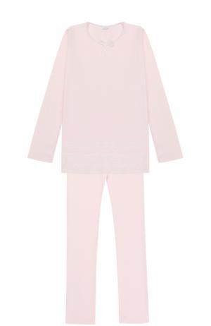 Пижама с кружевной отделкой и бантом La Perla. Цвет: розовый