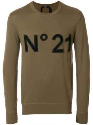 Джемпер с заплаткой логотипом Nº21. Цвет: коричневый