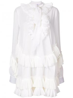 Платье-рубашка с оборкой Givenchy. Цвет: белый