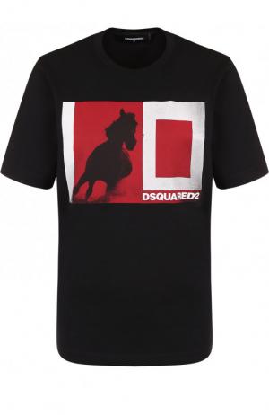 Хлопковая футболка с круглым вырезом и принтом Dsquared2. Цвет: черный