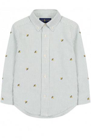 Хлопковая рубашка с воротником button down и вышивкой Polo Ralph Lauren. Цвет: зеленый