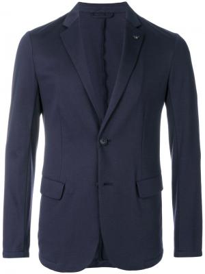 Пиджак из джерси с заостренными лацканами Emporio Armani. Цвет: синий