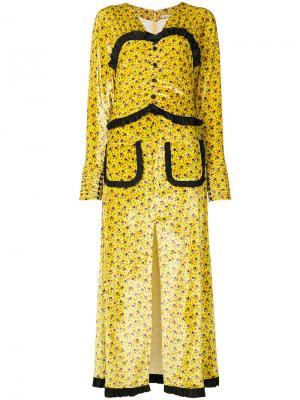 Пальто с деталью под корсет Alessandra Rich. Цвет: жёлтый и оранжевый