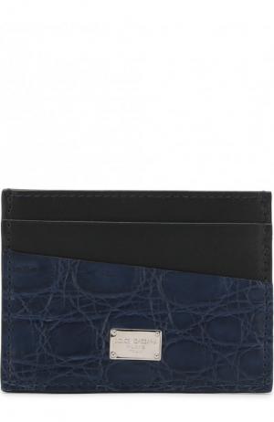 Футляр для кредитных карт с отделкой из кожи каймана Dolce & Gabbana. Цвет: синий