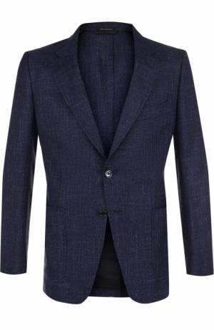 Однобортный пиджак из смеси шерсти и льна с шелком Tom Ford. Цвет: синий