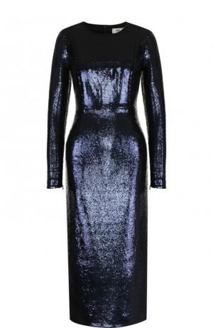 Приталенное платье-миди с пайетками и длинным рукавом Diane Von Furstenberg. Цвет: темно-синий
