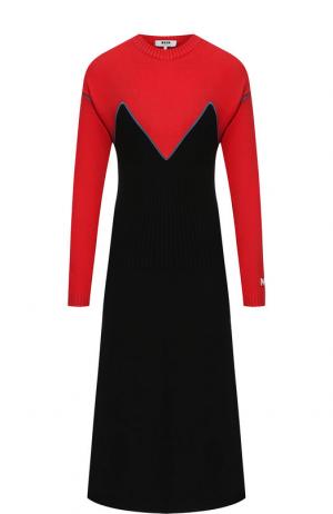 Вязаное платье-миди из вискозы MSGM. Цвет: красный
