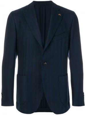 Полосатый пиджак с вышивкой Gabriele Pasini. Цвет: синий