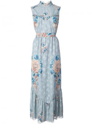 Платье макси с цветочным принтом Anna Sui. Цвет: синий