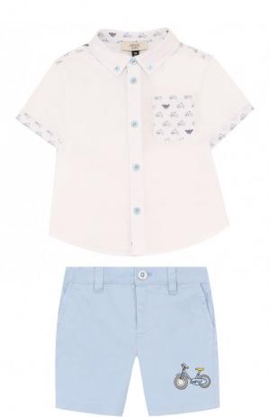 Хлопковый комплект из рубашки и шорт Armani Junior. Цвет: голубой