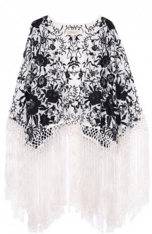 Кружевная накидка с цветочным принтом и бахромой Denim&Supply by Ralph Lauren. Цвет: белый