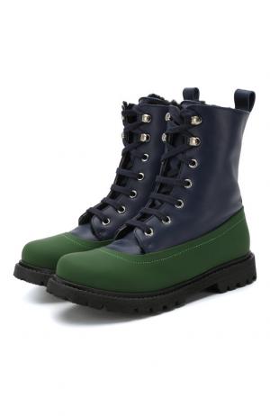 Кожаные ботинки на шнуровке с меховой отделкой Marni. Цвет: зеленый