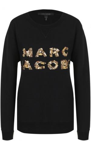 Хлопковый свитшот с контрастной вышивкой пайетками Marc Jacobs. Цвет: черный