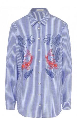 Хлопковая блуза в полоску с контрастной вышивкой Van Laack. Цвет: синий