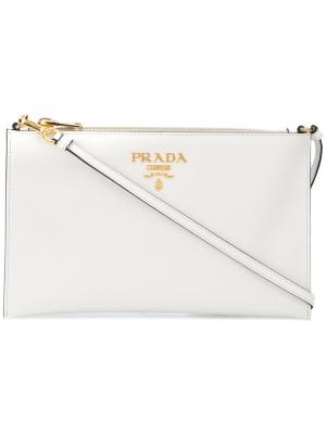 Клатч с логотипом Prada. Цвет: белый
