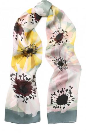 Шелковый шарф с цветочным принтом Valentino. Цвет: светло-зеленый