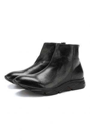 Высокие кожаные кроссовки на молнии с внутренней меховой отделкой Raparo. Цвет: черный