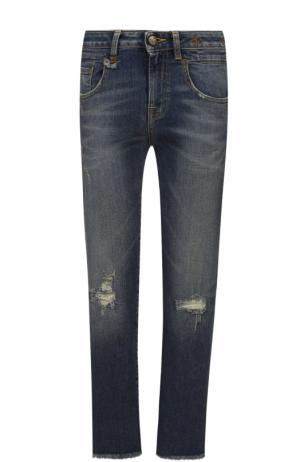 Укороченные джинсы-скинни с потертостями R13. Цвет: синий