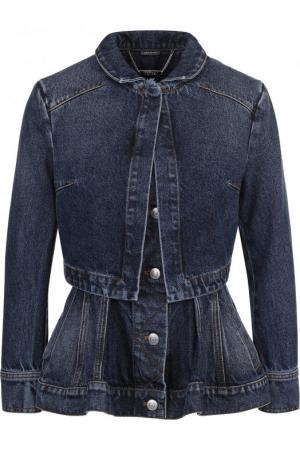 Приталенная джинсовая куртка с потертостями и баской Alexander McQueen. Цвет: синий
