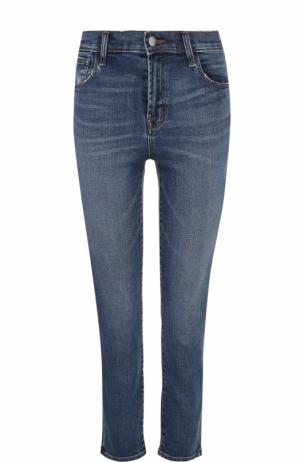 Укороченные джинсы-скинни с потертостями J Brand. Цвет: синий