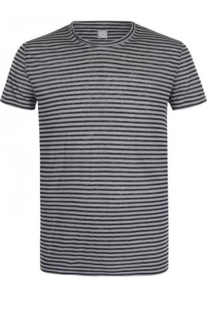 Льняная футболка в контрастную полоску 120% Lino. Цвет: серый