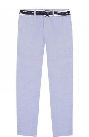 Хлопковые брюки с контрастным ремнем Polo Ralph Lauren. Цвет: голубой