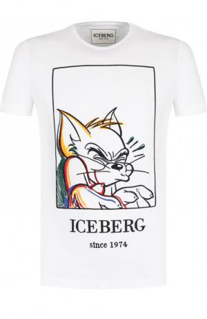 Хлопковая футболка с принтом Iceberg. Цвет: белый