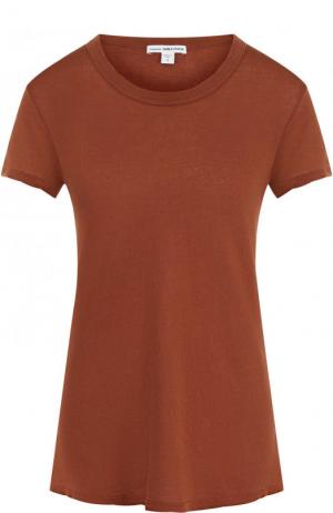 Однотонная хлопковая футболка с круглым вырезом James Perse. Цвет: коричневый