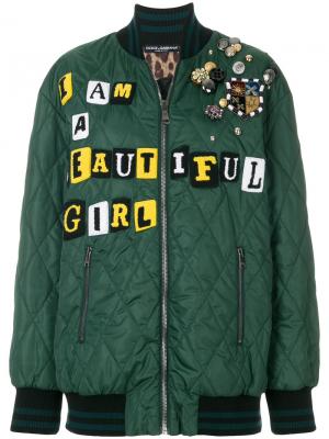 Декорированная куртка-бомбер Dolce & Gabbana. Цвет: зелёный