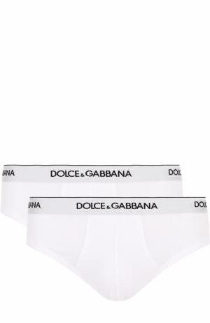 Комплект из двух хлопковых брифов с широкой резинкой Dolce & Gabbana. Цвет: белый