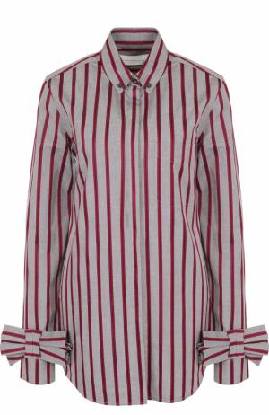 Хлопковая блуза в полоску с бантами на рукавах Victoria, Victoria Beckham. Цвет: бордовый