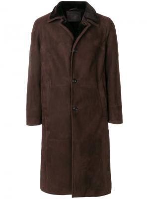 Удлиненное пальто из овчины Liska. Цвет: коричневый