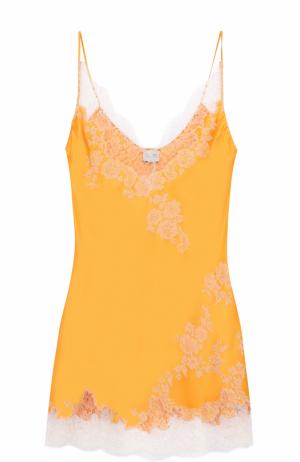 Шелковая сорочка с контрастной кружевной отделкой Carine Gilson. Цвет: оранжевый