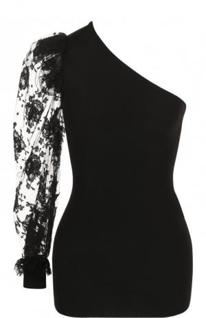 Топ асимметричного кроя с кружевным рукавом Givenchy. Цвет: черный