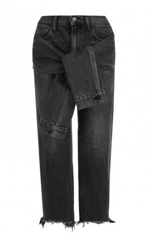 Укороченные джинсы с потертостями Denim X Alexander Wang. Цвет: серый