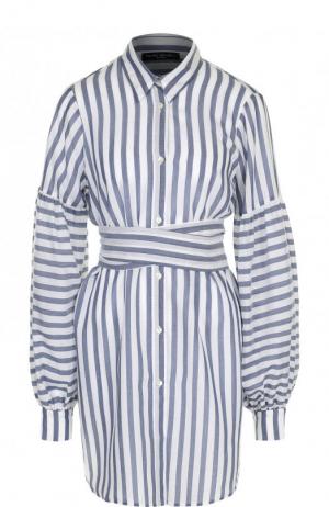 Удлиненная блуза в полоску с поясом Pietro Brunelli. Цвет: синий