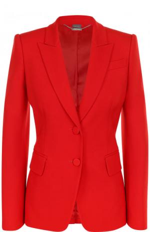 Однотонный приталенный жакет из смеси шерсти и шелка Alexander McQueen. Цвет: красный