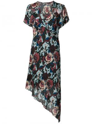 Асимметричное платье с цветочным принтом Anna Sui. Цвет: синий