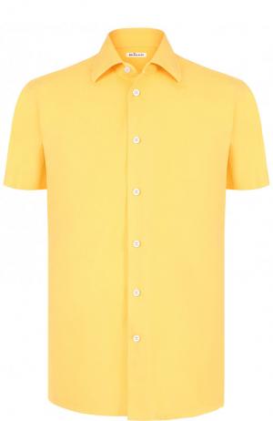 Рубашка с короткими рукавами и смеси хлопка льна Kiton. Цвет: желтый